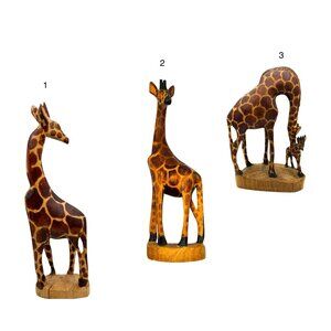 Hand-Carved Wooden Giraffe Figurine Set